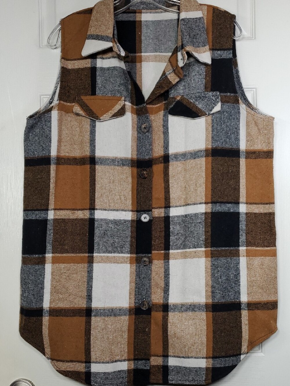 Plaid Flannel Vest Sleeveless Shirt Women's XL